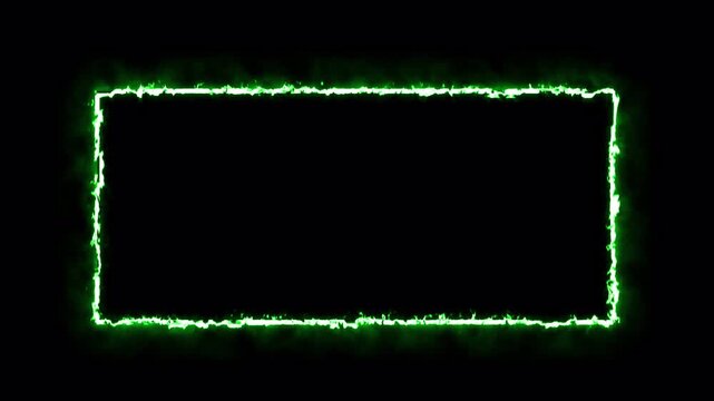 neon overlay frame animation for streaming and gaming templates, glowing light border, bright rectangular neon outline, soft electric shine edge, clean alpha background in 4k.