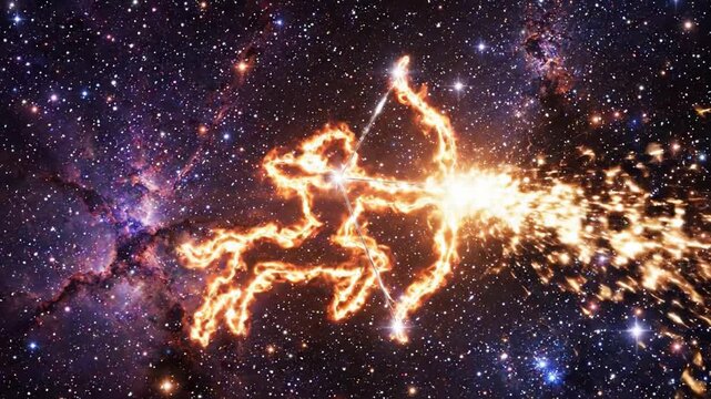 A mesmerizing depiction of the Sagittarius constellation illuminated against the backdrop of a stunning galaxy, showcasing celestial beauty and astronomical wonder.