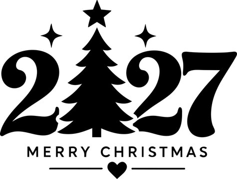 2027 Merry Christmas Typography with Christmas Tree