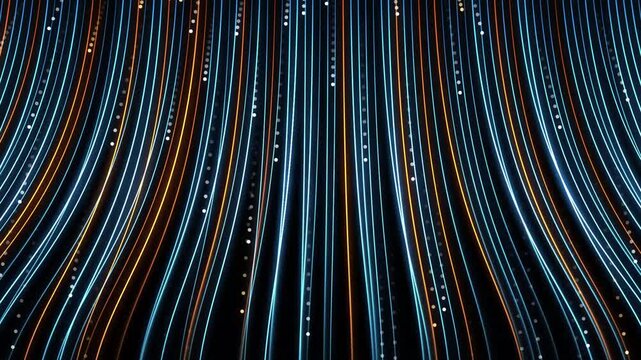 Blue and Orange Digital Data Stream Lines Technology Background