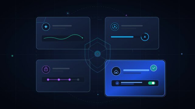 Dark mode vector UI dashboard with tactical HUD elements and data panels