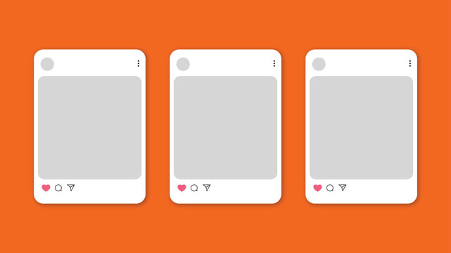 social media post templates. Grey templates. mockup social media. 3 post templates on Orange background