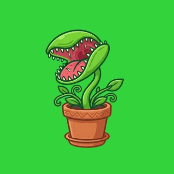 Cute carnivorous Venus flytrap plant in pot green screen animation