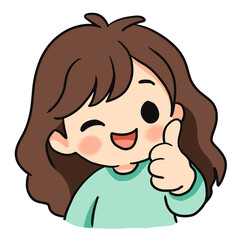 Cute girl giving thumbs up hand gesture cartoon illustration © Karabraun