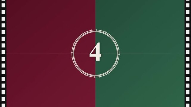 Retro Split Red Green Film Countdown with Filmstrip Border