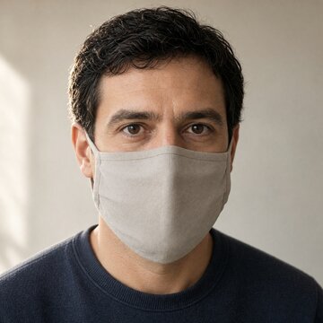 Man Wearing Grey Fabric Face Mask Healthcare Concept