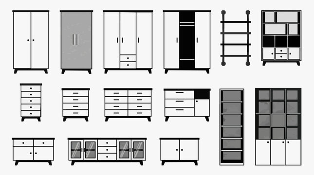 Elegant Flat Pack Wardrobes and Storage Units Line Art Collection for Interior Design