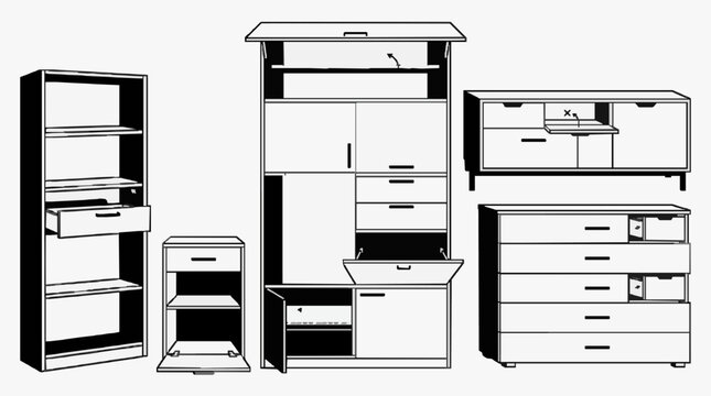 Elegant modular furniture set with shelves drawers and cabinets for home office or bedroom