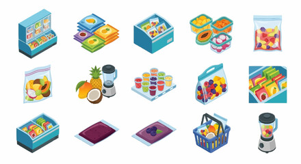 Fototapeta premium Corporate Illustrated Guide to Healthy Meal Prep and Snack Organization with Colorful Food Containers Blenders and Fresh Produce