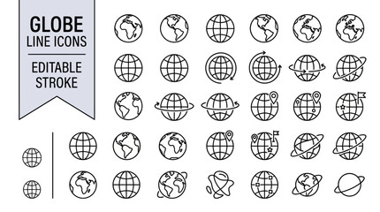 Set of globe line icons with editable stroke for global business design © Galih Yrg