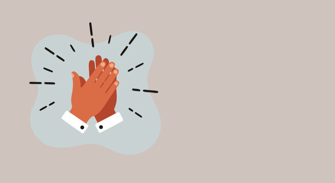 A flat vector illustration depicting an enthusiastic action event where clapping hands represent a positive subject in a digital environment view
