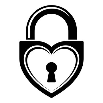 Heart shaped padlock with open keyhole black silhouette