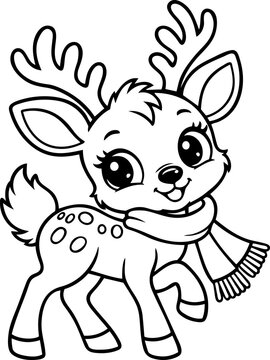 Cute Christmas Reindeer Coloring Page with Scarf