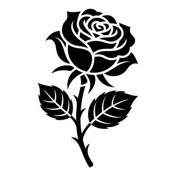 A single rose bloom is depicted as a black silhouette