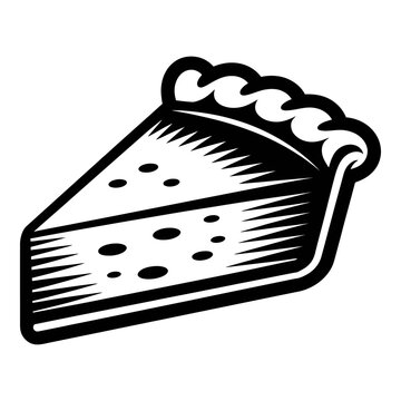 A slice of pie with fruit filling is a black silhouette