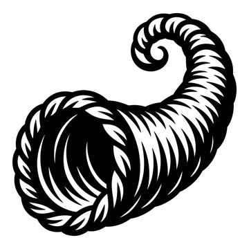 Curled ram horn with textured surface is a black silhouette