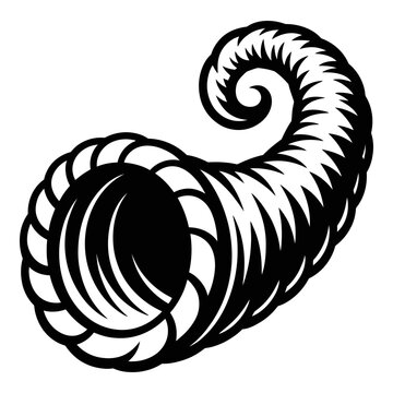 Curved ram s horn with spiral ridges is a black silhouette