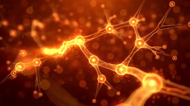 Abstract Glowing Neurons and Synapses Interconnected in Orange Light
