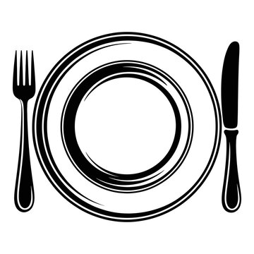 Fork knife and plate arrangement in a black silhouette