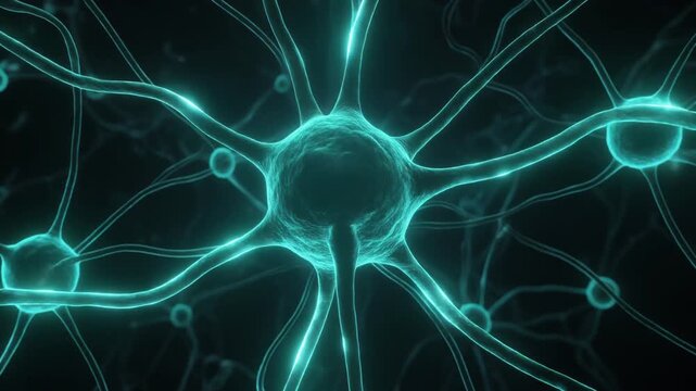 Glowing teal light strands creating a dynamic neural network pattern