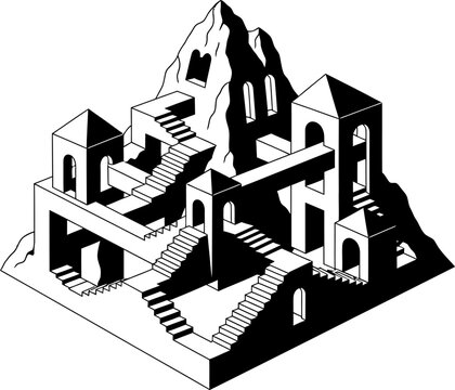 Impossible architecture optical illusion structure with stairs.