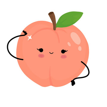 Cute pink peach fruit character winking pose vector illustration