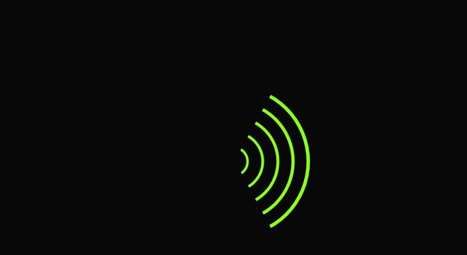Animation of electric lime color wave spreading with transparent channel. network tower produced radio wave concept  Transmitting Signals. 4k 