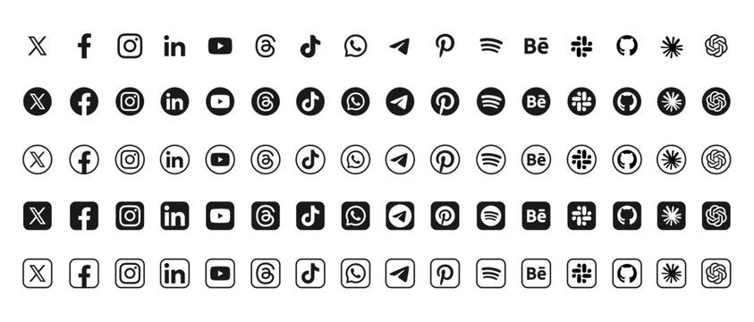 social media icons collection 2026. social network logos set