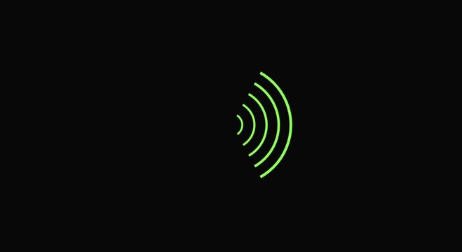 Animation of electric lime color wave spreading with transparent channel. network tower produced radio wave concept  Transmitting Signals. 4k 