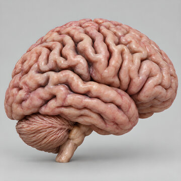 Alzheimer disease brain with moderate cortical atrophy, isolated 3D anatomy render showing widened sulci and temporal lobe volume loss for neurology education, healthcare design and patient resources