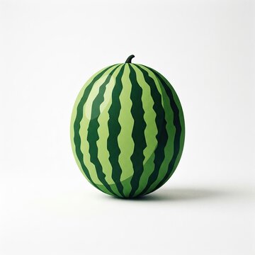 Vibrant Watermelon with Dark Green Stripes Resting on a White Studio Background Under Soft Lighting