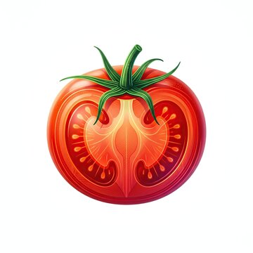 Vivid Cross-Section of Fresh Ripe Tomato Showcasing Juicy Inner Structure and Seeds