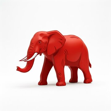 Vivid Red Cartoon Elephant Illustration Standing Confidently on a Plain White Background with Prominent Curved Tusks