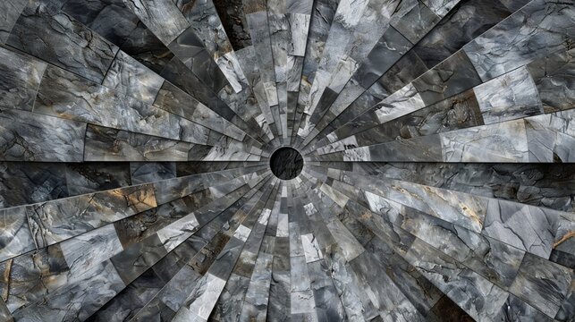 Radial stone slabs converging toward a central dark void