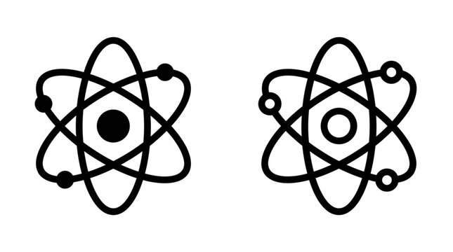 Set of solid and outline atomic orbit symbols for science