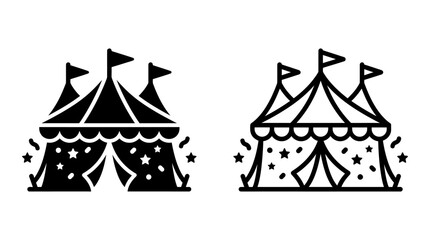 Circus tent decorated with stars icons in black and white © MdDelowar