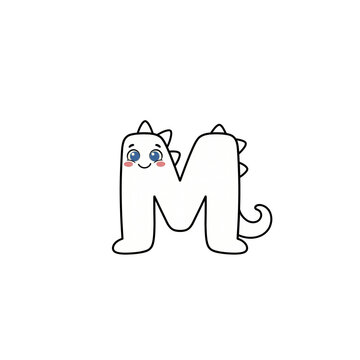 Cute Dinosaur Letter M Monster Alphabet Character, Playful Cute Animal Font Element, Educational Kids Typography Clip Art