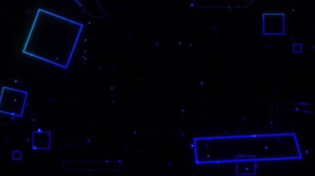 Abstract background with blue geometric shapes in dark space ideal for tech, science, futuristic, and digital design projects.