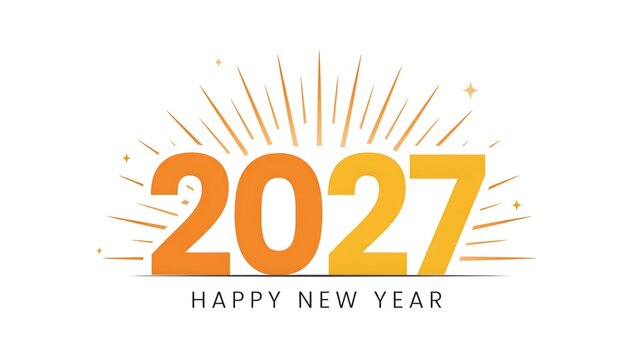 Bright vector greeting card illustration featuring vibrant orange and yellow numbers celebrating year two thousand twenty seven