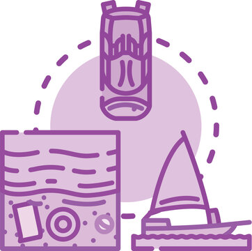 Student adventure trip activities concept. Excursion challenge, rafting travel, wilderness teamwork icon vector illustration
