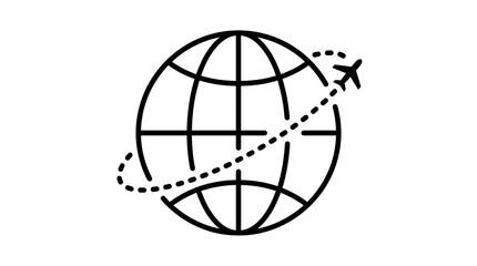 Obraz premium Minimalist line art illustration of an airplane flying around the globe with airplane aviation transport international minimalist trajectory vacation destination