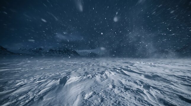 Snowy mountain landscape under night sky