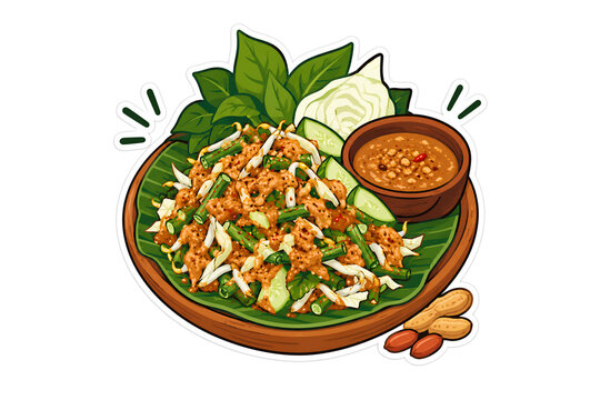 Karedok Traditional Indonesian Vegetable Salad Flat Vector Sticker Illustration