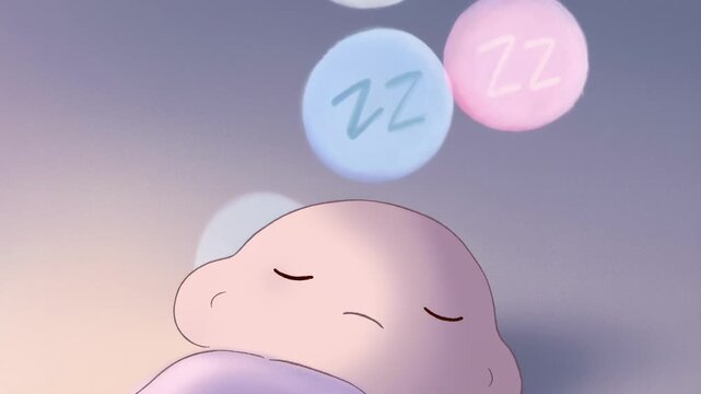 Peaceful 2d animation of sleeping character with floating zzz bubbles slow motion relaxing scene for children