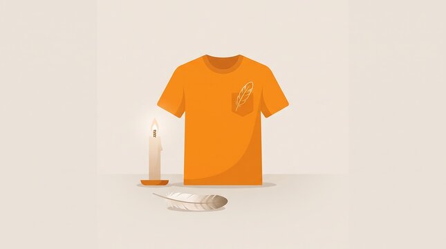 Orange Shirt Day Illustration with burning candle and eagle feather for Indigenous reconciliation and remembrance