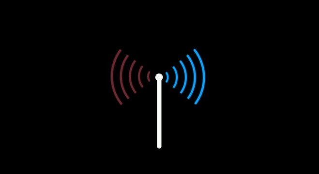 Abstract radio waves signal animation. signal, map, military technology wireless signal  tower connective network and signal waves on black background....4k motion