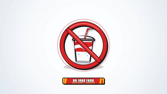 Animated No Junk Food Sign with Burger Fries and Soda.