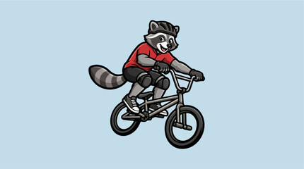 Obraz premium Cartoon raccoon character riding a BMX bike in mid air