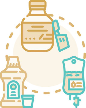 Pediatric drip treatment concept art, illustrating a saline irrigation procedure for children's health, incorporating medical tools and personal hygiene for proper body care