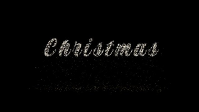 Glittery Christmas text sparkles against a stark black background. Festive, elegant, and celebratory tone dominates the visual. Perfect for holiday-themed graphics or digital greetings